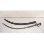 Antique 18th century Turkish Shamshir sword with leather bound wooden scabbard. The curved blade