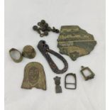 Medieval. Artifacts to include a medieval beehive thimble, iron flint and steel fire lighter,