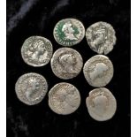 Collection of eight ancient Roman Denari silver coins. To include issues by Faustina II (147-176AD),