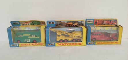 Three vintage boxed Matchbox Kingsize model vehicles to include a Scammell Mobile Crane K-12, Racing