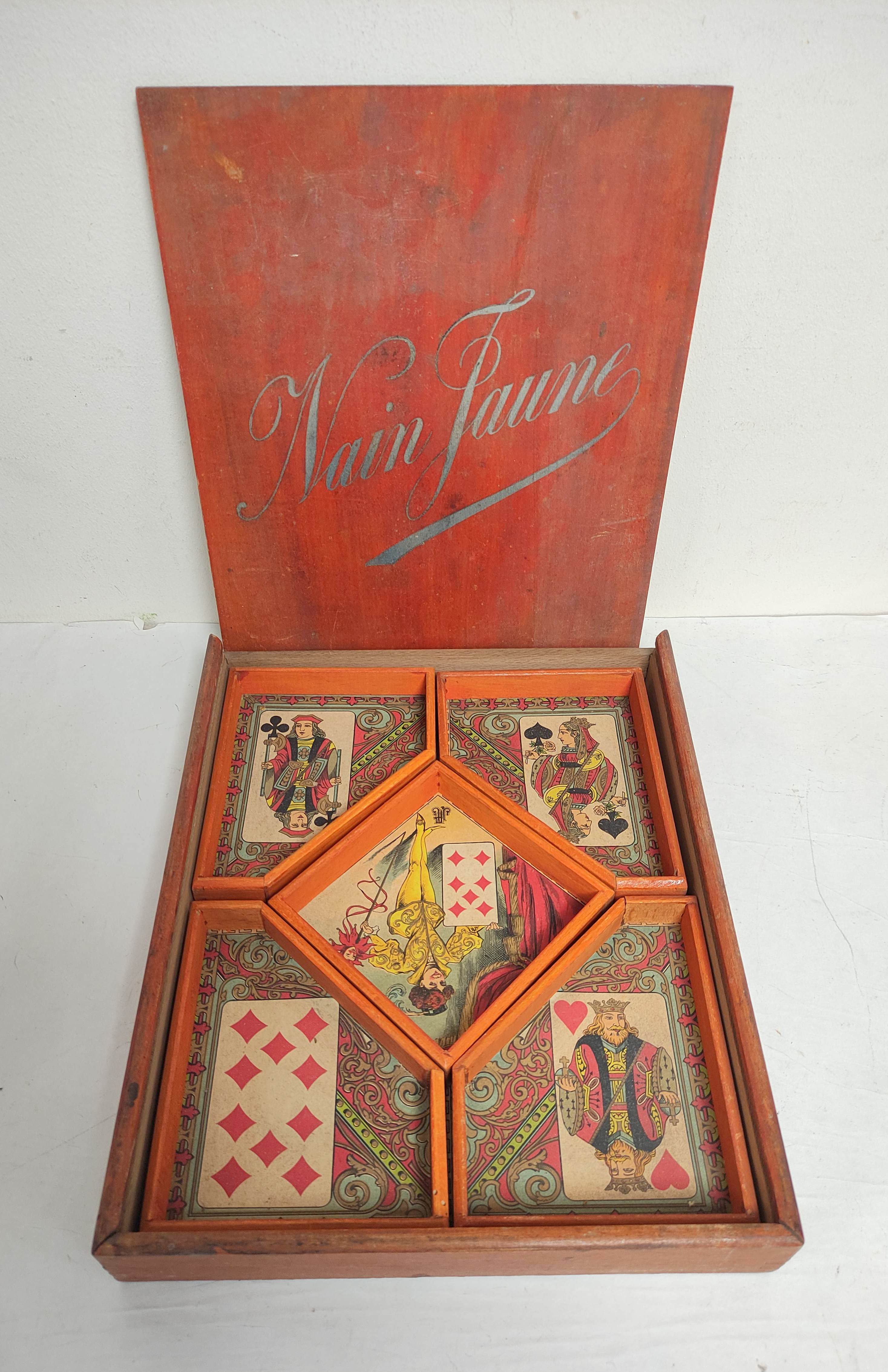 Antique French Nain Jaune (yellow dwarf) wooden box with five compartments. Also a vintage Clock - Image 2 of 8