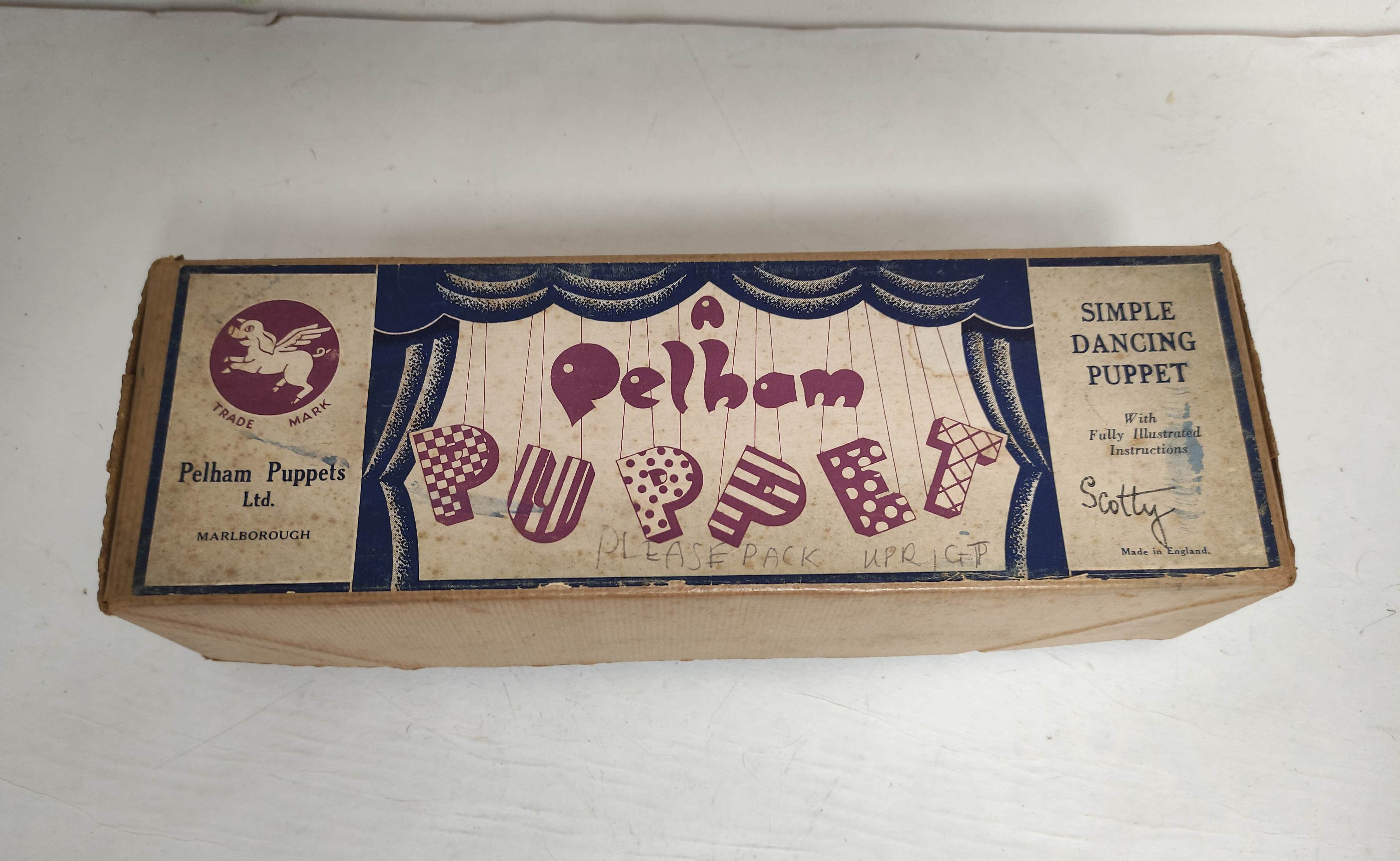 Scarce Pelham Puppet Harlequin type SM marionette with box, instructions and fan club letter. - Image 7 of 15