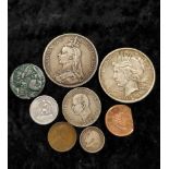 Group of world coins comprising of silver and pre-decimal issues. To include an 1889 Victoria crown,