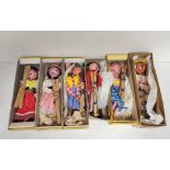Six vintage Pelham Puppets female marionettes to include Cowgirl type SS, Gypsy etc. (6)