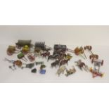 Quantity of Britains Ltd lead farmyard toys consisting of horses and carriages. Heavy play, worn