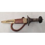 Antique Sudanese arm knife with wooden handle decorated with silver mounts and wire wrapping in
