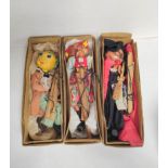 Three vintage boxed Pelham Puppets marionettes to include Mr Turnip, Witch etc. (3)