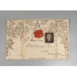 Great Britain. Mulready cover dated 30th January 1841 with applied red Maltese cross postmark &