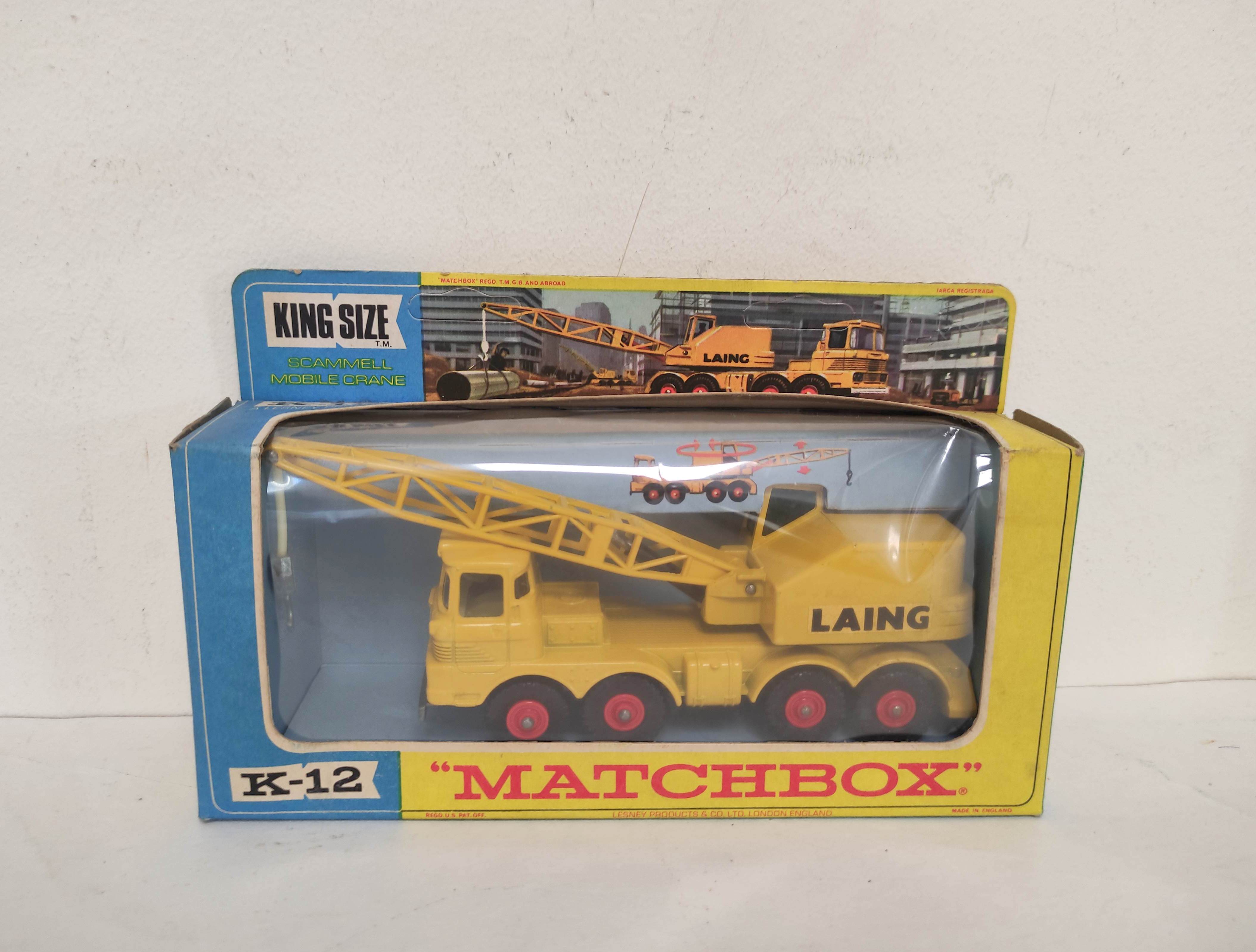 Three vintage boxed Matchbox Kingsize model vehicles to include a Scammell Mobile Crane K-12, Racing - Image 2 of 6