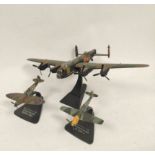 Three diecast Corgi Aviation Archive model airplanes complete with stands. To include a Lancaster,