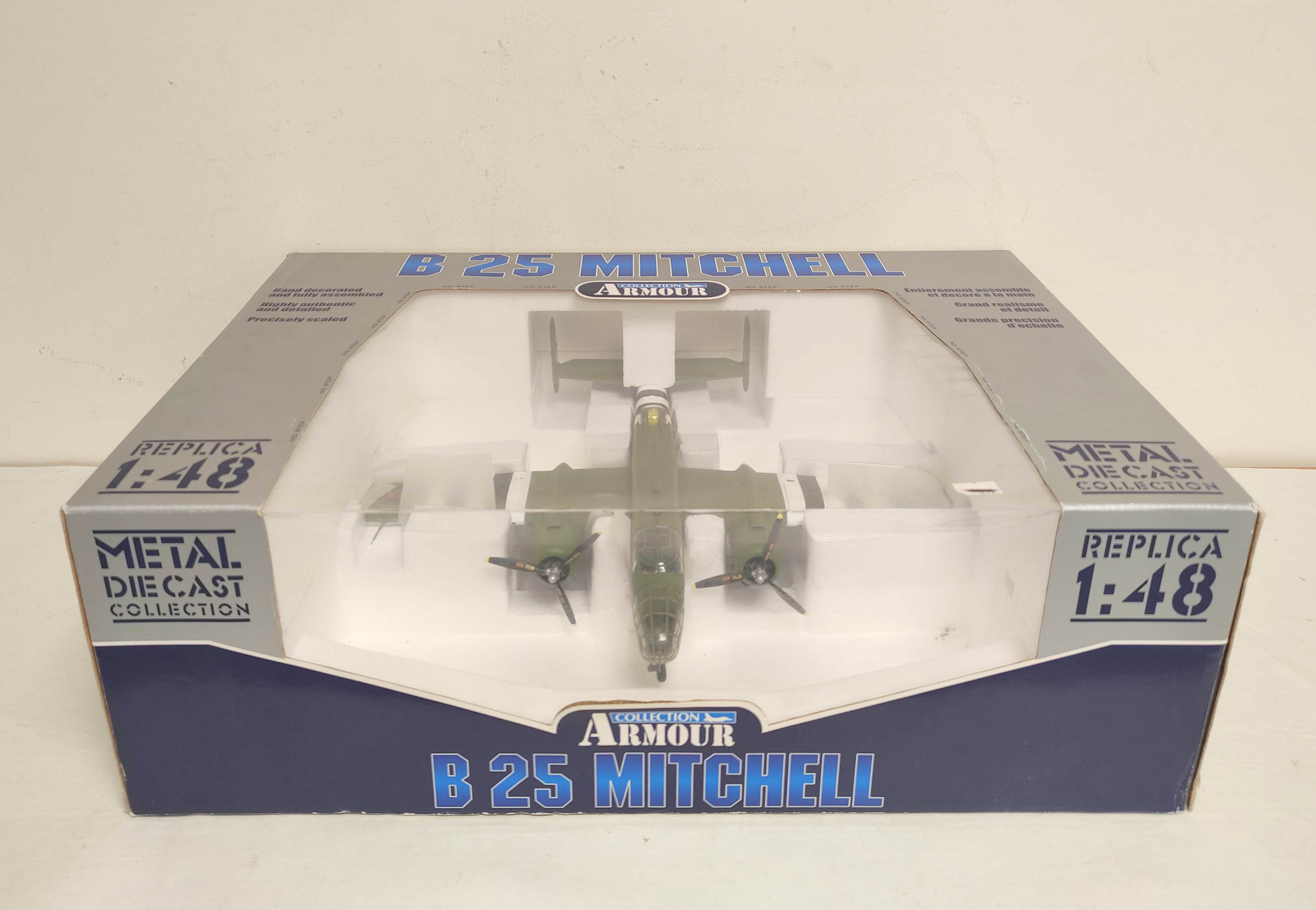 1:48 scale Franklin Mint Armour Collection boxed diecast B25 Mitchell airplane (98183). Ex shop