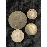 19th century silver coins to include an 1812 3 Shilling Bank Token, an 1805 Ireland Ten Pence & an