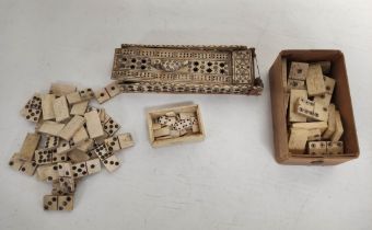 Antique early 19th century bone and ivory cribbage and domino sets possibly of prisoner of war