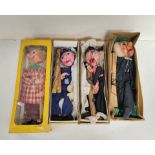 Four vintage Pelham Puppets marionettes to include Schoolmaster (lacking mortarboard hat),
