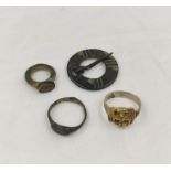 Artifacts to include an early medieval bronze annular brooch, a post medieval bronze ring & a 17th/