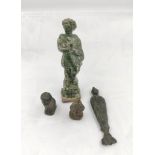 Roman. Group of Roman figures and knife handles to include a lead figure of a senator in the Roman
