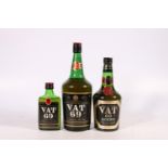 Three bottles of VAT 69 blended Scotch whisky including 40% 1.13litres, Reserve 40% abv 75cl and 43°