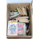 A box of vintage comics to include Marvel and DC Comics including The Avengers (1974), The