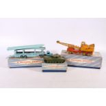 Dinky Toys diecast model vehicles including 651 Centurion Tank, 982 Pullmore Car Transporter and