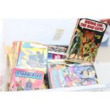 A box of vintage comics to include Toxic (1991), 200AD Judge Dredd (1988-1992), Marvel and DC Comics