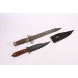 Hunters Bowie style knife with stag horn handle 43cm long and another smaller with leather sheath