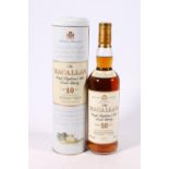 MACALLAN 10 year old single Highland malt Scotch whisky, old style label, 40% abv, 70cl, with tin.