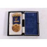 9ct gold Masonic jewel set with five coloured stones 'Trinity No 16' with 'WF' suspender,