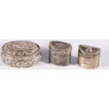 Two antique silver hinged pill boxes of cylindrical form, one engraved to the base DRB and a