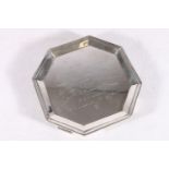 George V sterling silver octagonal card tray, with several signatures, Thomas Bradbury & Sons Ltd,