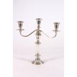 Sterling silver three light candelabra on plain tapering column, stamped base Empire sterling