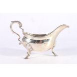 18th Century sterling silver sauce boat with scroll handle, London, 1756-1775, makers marks