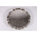 George V sterling silver salver, with pie-crust edge, 'Presented to William Fullerton by his friends