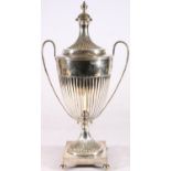 Victorian sterling silver twin handled tea urn and cover, the detachable cover with urn finial,