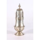 Continental, possibly French silver sugar castor decorated with caryatid figures with urn finial,