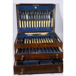 Viners Ltd of Sheffield silver plated two drawer canteen of cutlery (some losses) in fitted oak