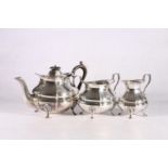 George V sterling silver three piece tea service, the reeded body on shaped cabriole legs, Albert