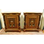 Pair of 19th century French walnut and amboyna inlaid meuble d'appui (pier cabinets), each with a