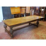 Victorian oak refectory table, the rectangular detachable plank top with a pull-out extension to