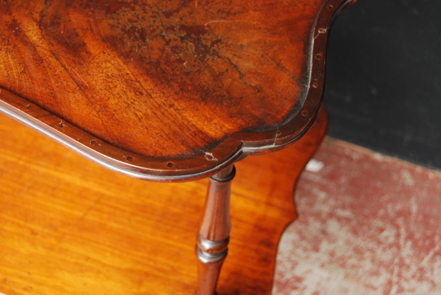 19th century mahogany window table, with two shaped tiers, on turned supports with brass castors, - Image 3 of 7