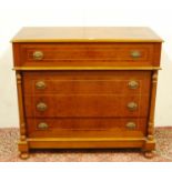 French-style reproduction walnut secrétaire chest of drawers, with a fall front secrétaire drawer to