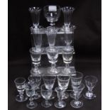Collection of 18th century-style and similar antique drinking glasses, to include liqueur glasses,