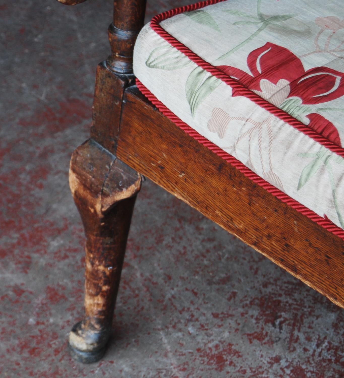 Early 19th century oak hall bench, with a four-section panelled back above a later slatted seat, - Image 4 of 6