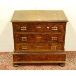 18th century continental walnut chest of three drawers, on bun feet, 72cm high, 74cm wide and 40cm