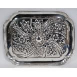 Silver embossed toilet tray, rectangular with incurved corners, 1896, 24cm, 252g or 8oz.