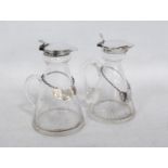 Pair of cut glass and silver whisky noggins of typical form, one by Heath and Middleton, 1906/7, the