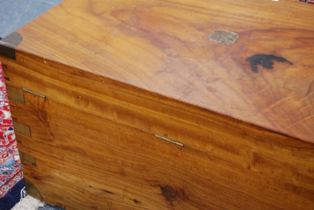 19th century brass-bound camphorwood blanket chest, the hinged top with brass handle, painted - Image 9 of 15