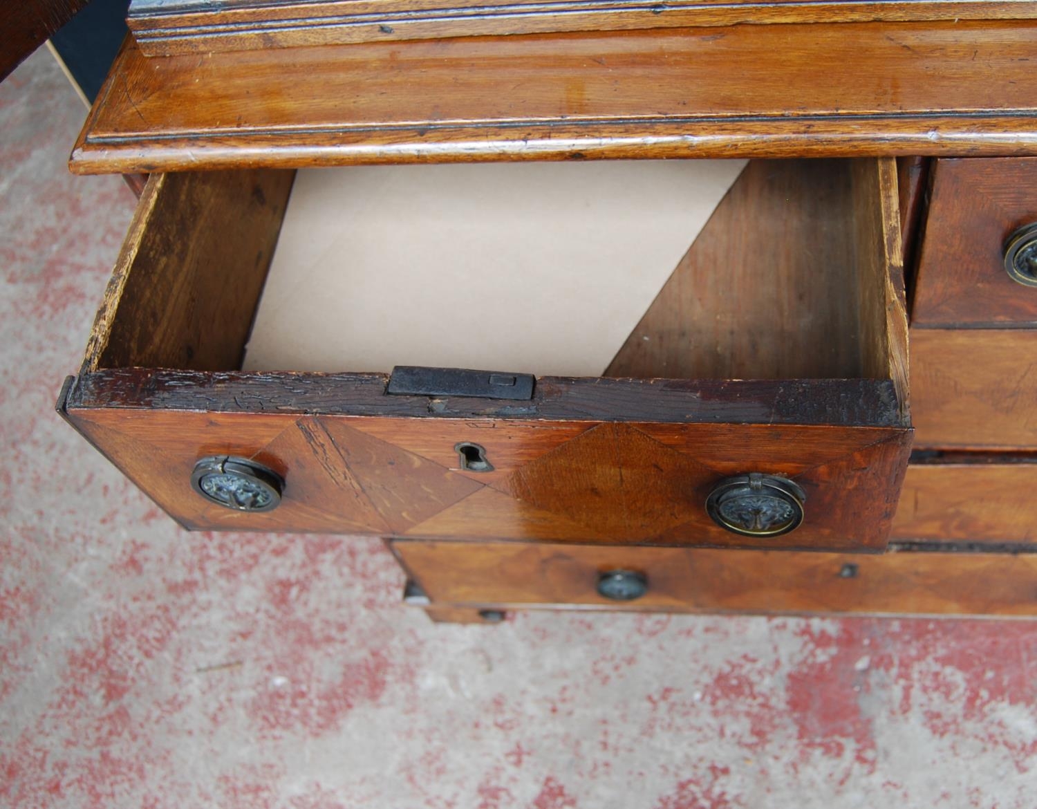 Early 18th century Queen Anne walnut cabinet on chest, the cabinet top with a long drawer above - Image 9 of 16