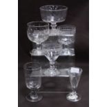 Group of George III, Regency-style and similar antique rummers and drinking glasses to include