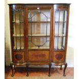 Art Nouveau mahogany display cabinet in the manner of Thomas Chippendale, the geometric frieze above