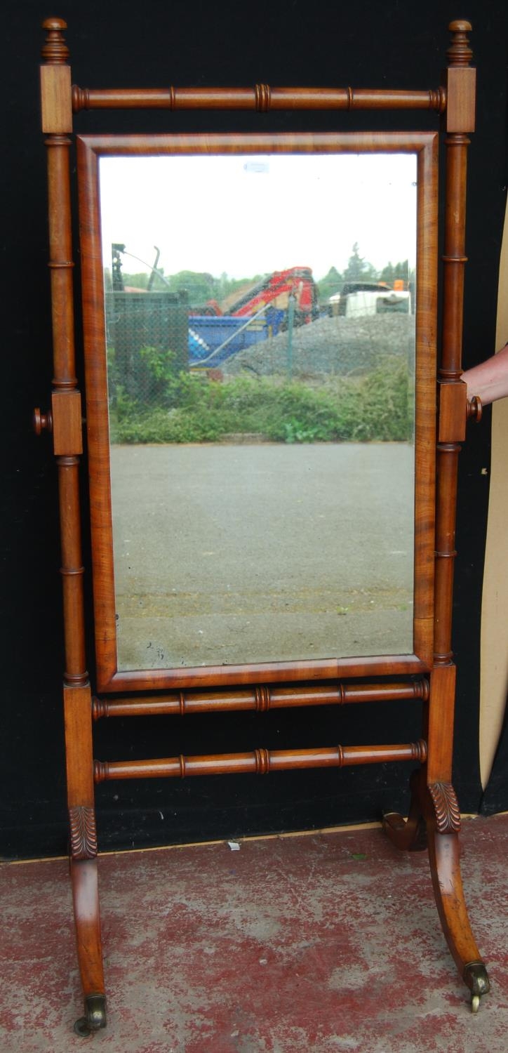 William IV mahogany cheval mirror, with a square glass mirror on a detachable turned column frame, - Image 2 of 4